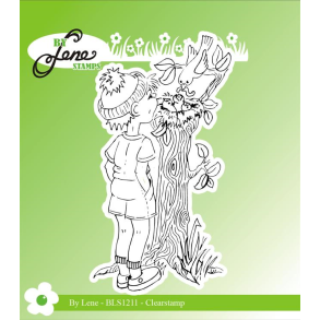 By Lene BLS1211 - stempel dreng og tr med rede