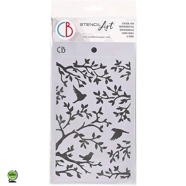 Ciaobella MS014 - Stencil Grene og fugle