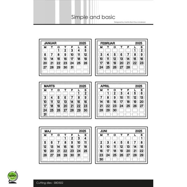 Simple and Basic SBD502 - Dies Calender tabs jan-juni dansk