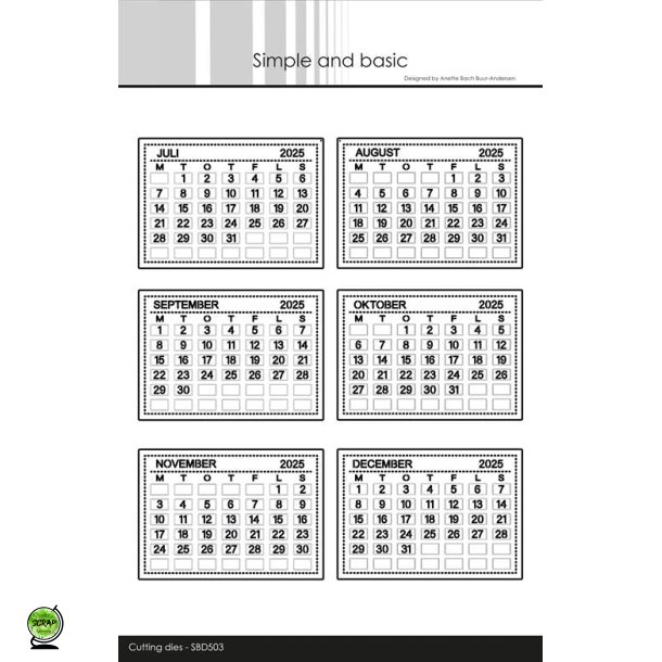 Simple and Basic SBD503 - Dies Calender tabs juli-dec dansk