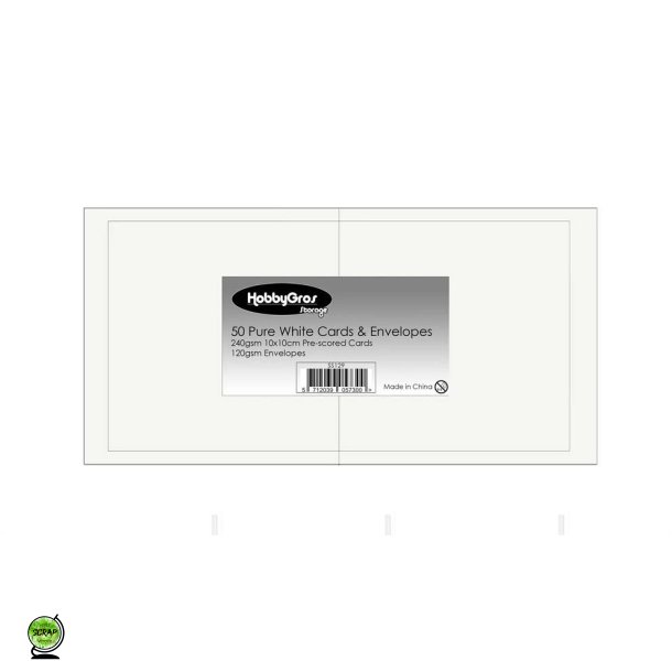 HobbyGros SS129 - Kort/Kuvert 10x10 cm Pure white 50 st